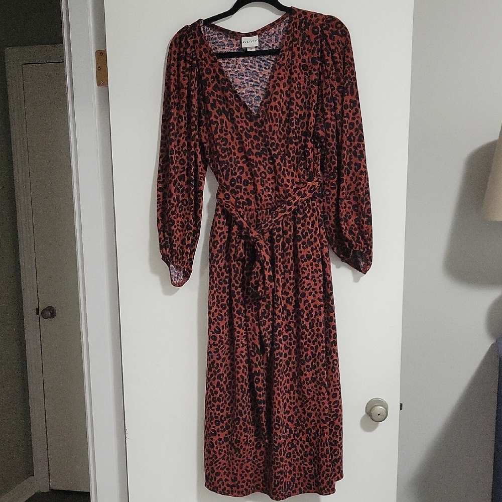 AVA & VIV Leopard Print V-Neck Wrap Dress